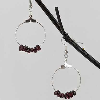 Garnet Double Circle Pendant and Circle Hoop Earrings Set